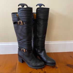 BLACK LEATHER NAPOLEONI SIZE 39 TALL BOOTS